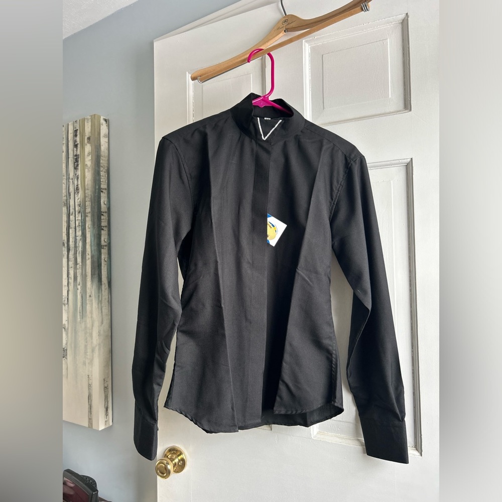 Black Hunter Show Shirt with Silver Embroidered V